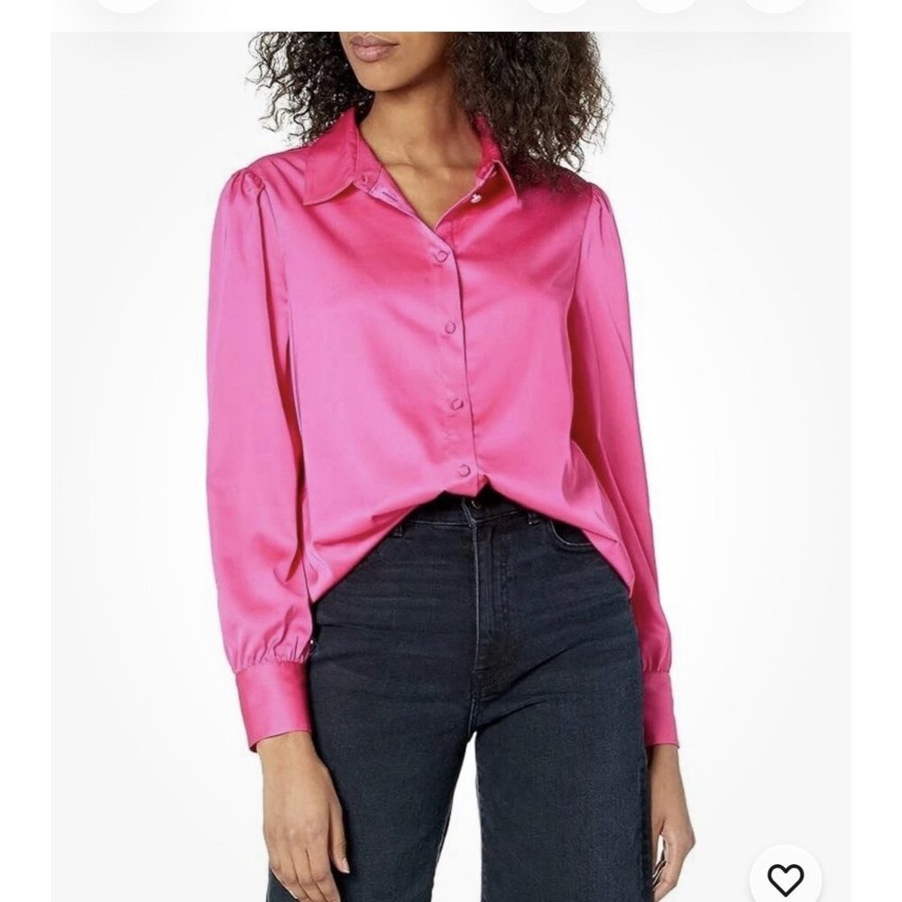 The Drop Womens Lucyswhims Business Cas Button Down Stretch Satin Shirt Small X1